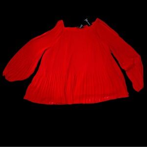 INC Red cold shoulder, pleated blouse.           Size XL.‎